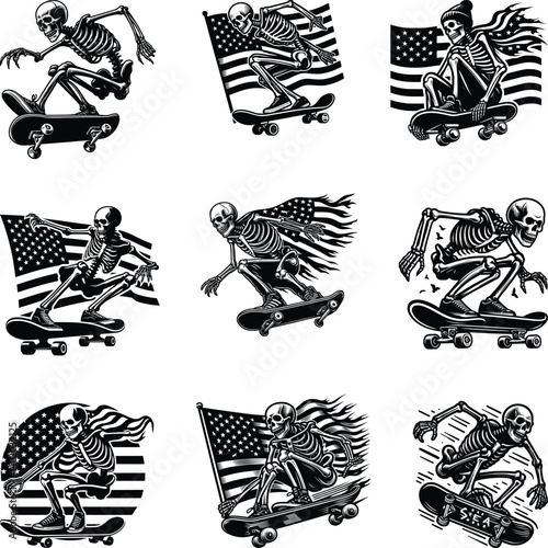 Funny Skeleton Skateboarding Svg Bundle,Skeleton svg