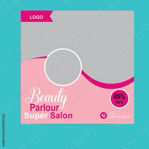 Modern beauty salon social media post design showcasing premium hair, skin, and nail services with elegant branding for Instagram and Facebook promotions

