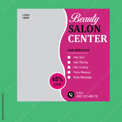Modern beauty salon social media post design showcasing premium hair, skin, and nail services with elegant branding for Instagram and Facebook promotions

