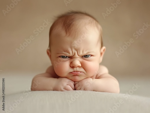 Baby's Grumpy Face Studio Shot