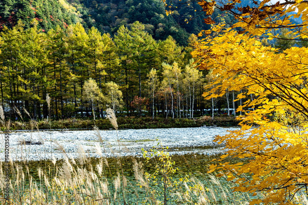 captures the breathtaking beauty of Kamikochi, a mountainous highland valley in the Northern Japan Alps.