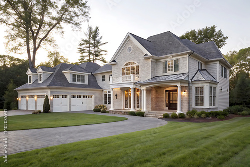 Modern Villa Exterior In Summer Luxury house exterior with brick and siding trim