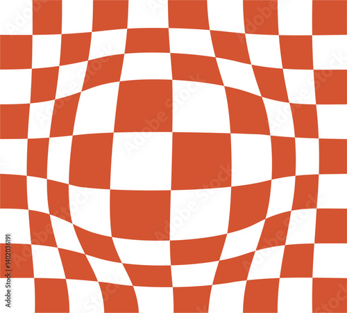Distorted Checkerboard: Orange and White Optical Illusion.
