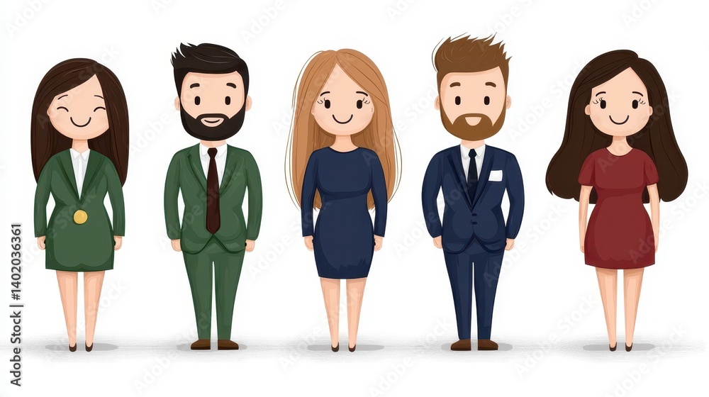 Stylized Pixel Art Business Team Five Diverse Characters in Business Attire Stylized Pixel Art Business Team Five Diverse Characters in Business Attire