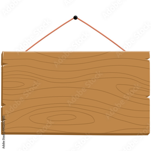 Wood Plank Hanging Signage Board Cartoon Illustration Template Vector