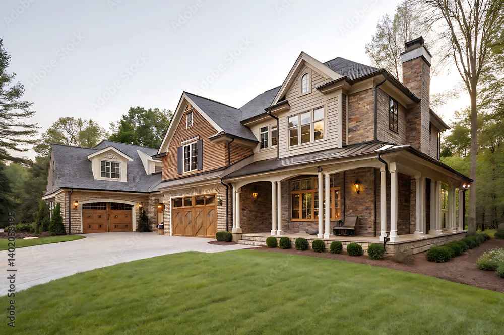 Modern Villa Exterior In Summer Luxury house exterior with brick and siding trim Modern Villa Exterior In Summer Luxury house exterior with brick and siding trim