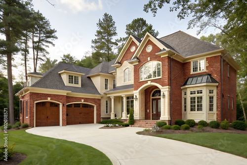 Modern Villa Exterior In Summer Luxury house exterior with brick and siding trim
