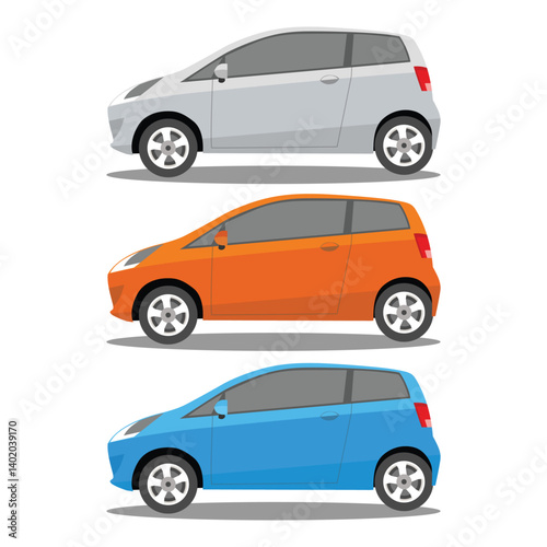 Vector illustration of modern car in cartoon flat style. Simple picture of land vehicle transportation. Familiy car side view. Modern technology automobile. Colorful exterior body car. SUV, compact 