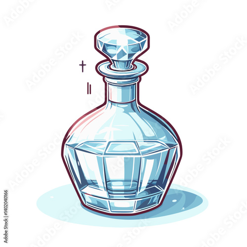 Crystal decanter with geometric facets in elegant style. Ideal for luxury barware, fine dining accessories, and premium liquor containers.