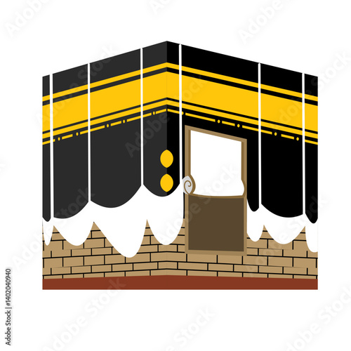 Stylized Kaaba Icon: Black, Gold, and White Cubical Structure