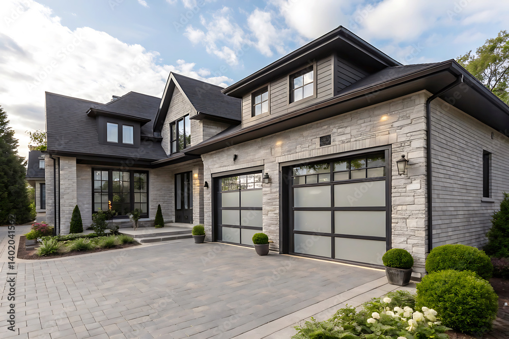 Modern Villa Exterior In Summer Luxury house exterior with brick and siding trim Modern Villa Exterior In Summer Luxury house exterior with brick and siding trim