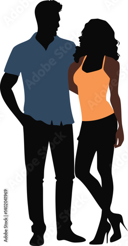 Silhouette of a fashionable couple; people; sensual; studio photo