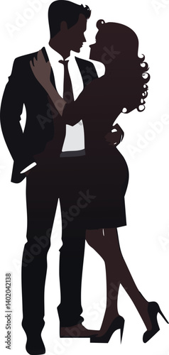 Silhouette of a fashionable couple; people; sensual; studio photo