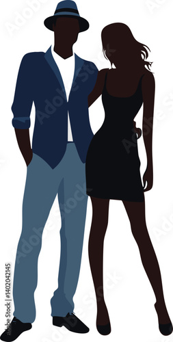 Silhouette of a fashionable couple; people; sensual; studio photo
