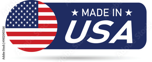 American Made Product Label with USA Flag Graphic. Made in USA Label with American Flag.