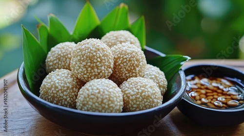 Onde-Onde, a traditional Indonesian food, is made from glutinous rice flour with peanut paste, wrapped in sesame seeds