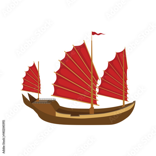 Icon sailling boat minimalist vector hand drawn. Traditional vessel junk boat transportation in flat style design for illustration, icon, educational purpose, poster, advertising, infographic content