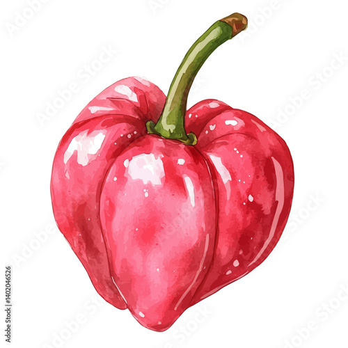 Rose Apple With A Glossy Surface, watercolor vector, isolated on a white background.