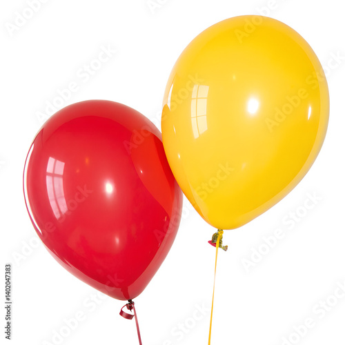 red and yellow balloons isolated on white background photo
