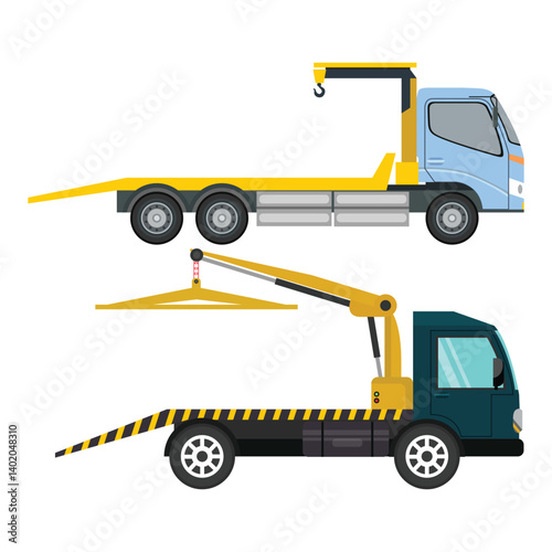 Vector illustration of towing car in flat design. Simple towing truck for vehicle evacuation. Towing business icon for logo, infographic and educational purpose. Special land vehicle