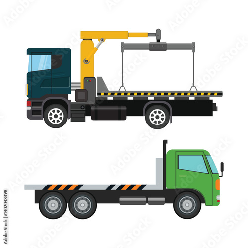 Vector illustration of towing car in flat design. Simple towing truck for vehicle evacuation. Towing business icon for logo, infographic and educational purpose. Special land vehicle