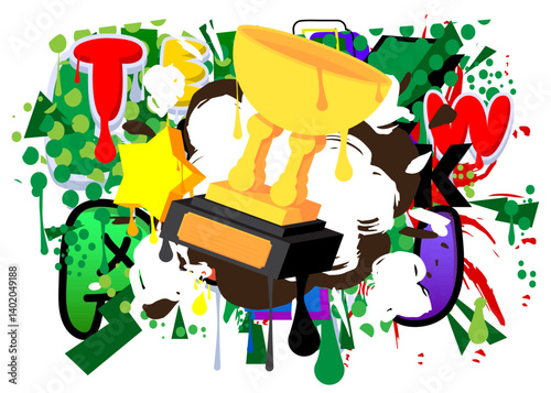 Trophy Cup graffiti. Abstract modern street art decoration performed in urban painting style.