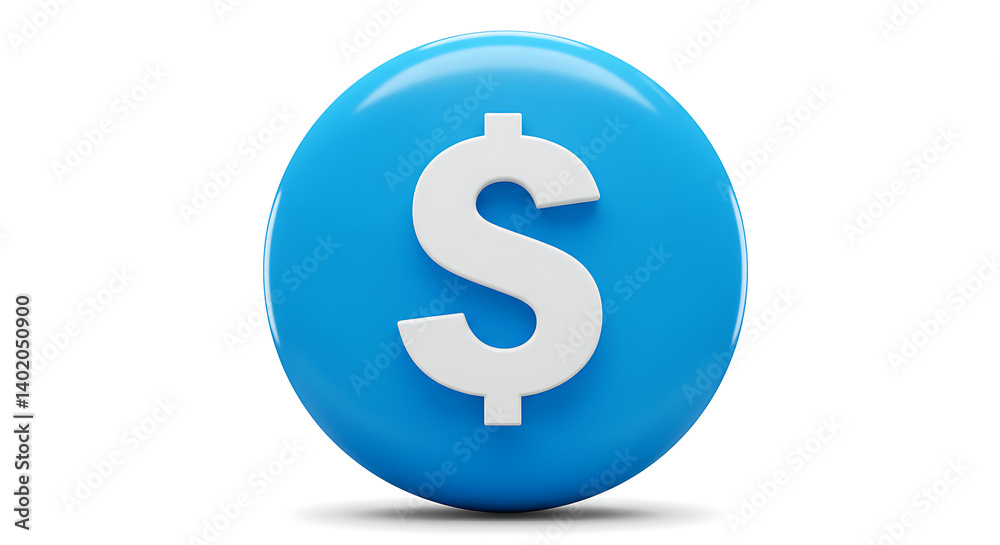 Illustrative 3D Rendering of a Dollar Symbol on a Blue Circular Badge Illustrative 3D Rendering of a Dollar Symbol on a Blue Circular Badge