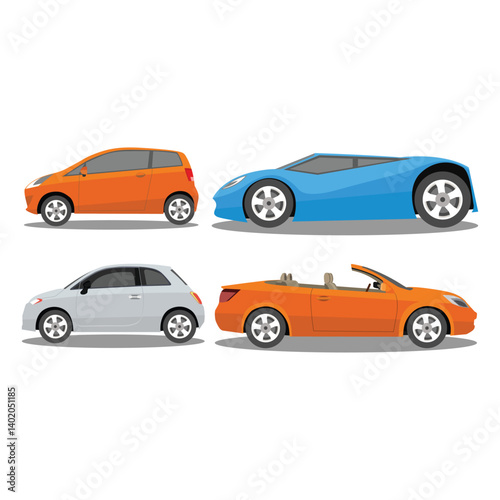 Vector illustration of modern car in cartoon flat style. Simple picture of land vehicle transportation. Familiy car side view. Modern technology automobile. Colorful exterior body car. SUV, compact 