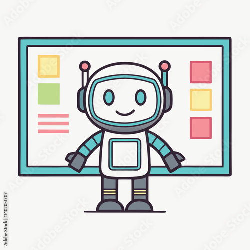 Cute robot in front of a digital whiteboard