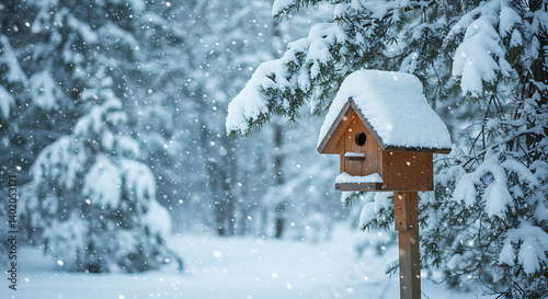 Obraz na płótnie Winter's Hush: A Snowy Haven AI Generated