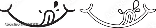 Yummy icon. Logo of delicious eat. Face smile after tasty food. Emoji of happy mouth with tongue. Emoticon of hungry foodie. Pleasure from enjoy of yum. Drool from flavor. Yellow symbol for fun.Vector