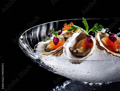 Fresh Oysters with Caviar and Greens