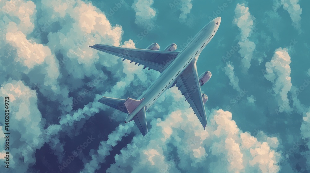Airplane Flying Above Clouds in Beautiful Blue Sky Landscape Airplane Flying Above Clouds in Beautiful Blue Sky Landscape