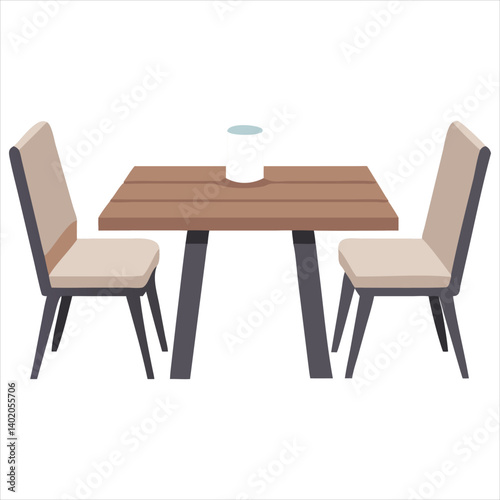 Minimalistic Modern Table and Chair Set with Sleek Lines and Wooden Texture in Neutral Colors