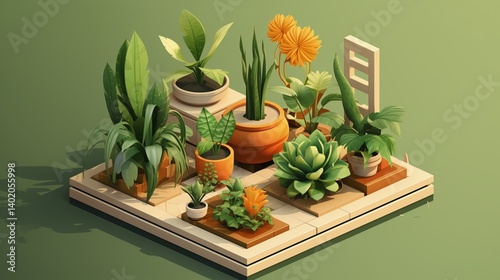 Plants isometric composition vector image