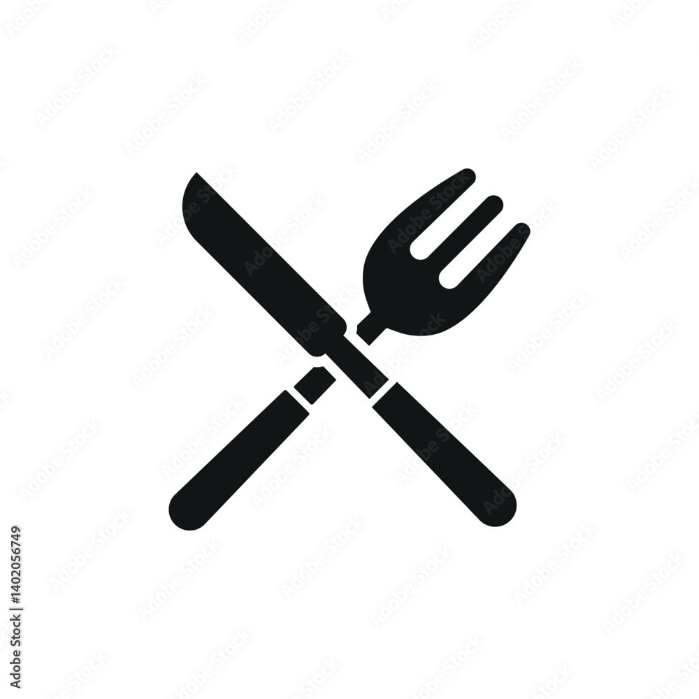Fork and knife icon symbolizes dining, meal time, restaurant service, and elegant food experiences. Fork and knife icon symbolizes dining, meal time, restaurant service, and elegant food experiences.