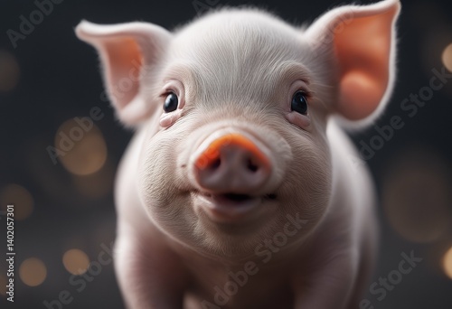 baby happy pig cute isolated black face swine snout smiling mini background funny smile dark pork meat studio 1 real little head micro small animal adorable photo