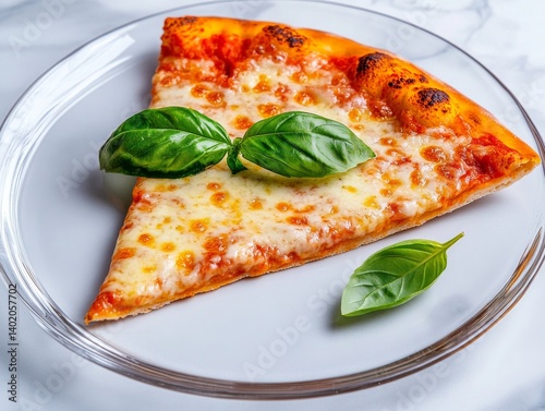 Single Slice of Margherita Pizza on Glass