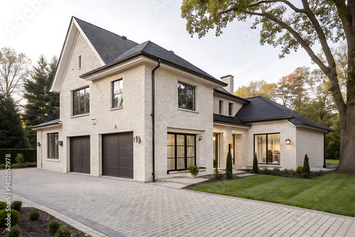 Modern Villa Exterior In Summer Luxury house exterior with brick and siding trim