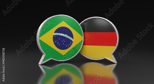 Free Download Brazilian and German flags displayed in glossy speech bubbles representing dialogue - GFXLoad