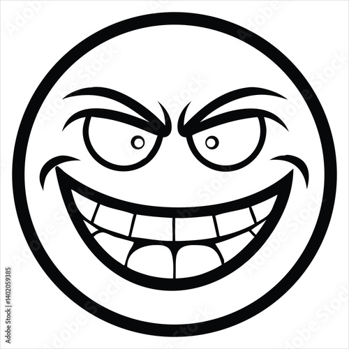Vector Grinning Face with Exaggerated Features and Bold Outlines for Playful Cartoon Designs