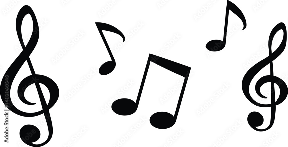 musical notes and songs vector silhouette on white background musical notes and songs vector silhouette on white background