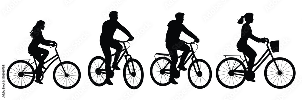 Fototapeta premium People riding bicycles silhouettes