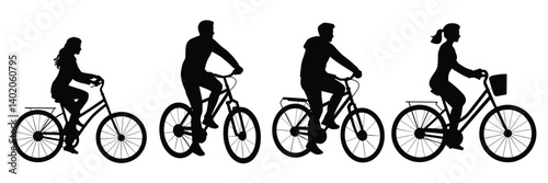 People riding bicycles silhouettes