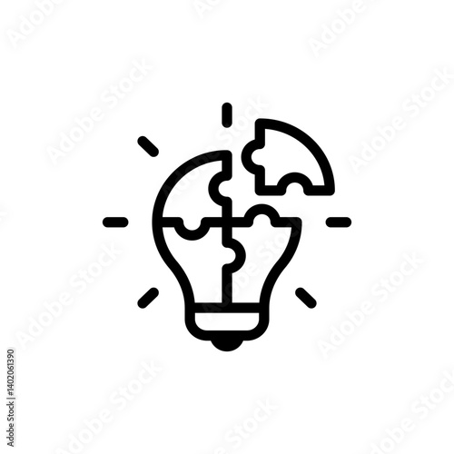 Idea icon. lightbulb formed from puzzle pieces, representing a new idea, innovation, solution, or problem-solving