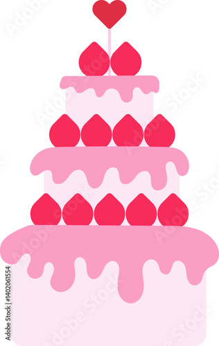 Strawberry cake decorated with fresh strawberries and cream. Perfect for dessert menus, birthday celebrations, bakery promotions, and sweet-themed designs Vector svg illustration 