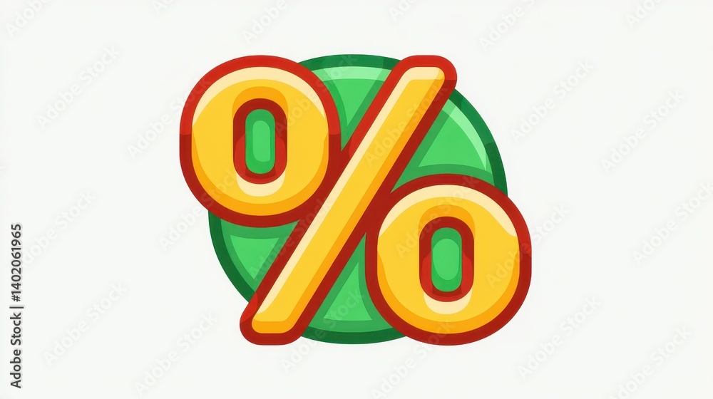 Fototapeta premium Pixel Art Percentage Sign Gold and Red on Green Circle