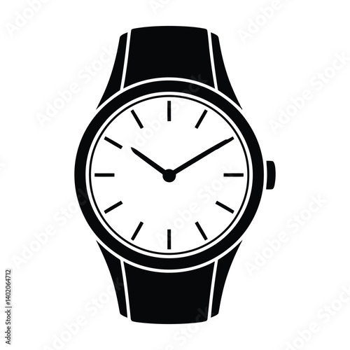 Minimalist Watch Line Art, Silhouette, Vector, Icon, Logo, White Background.