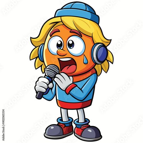 Animated character singing into microphone