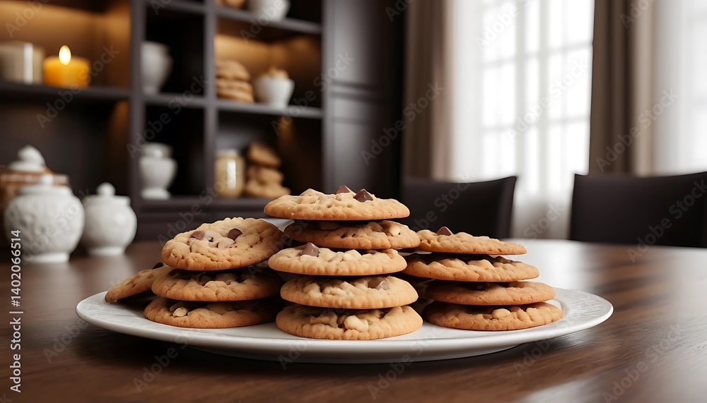 Close-Up of Delicious Cookies with Luxurious Room Backdrop Close-Up of Delicious Cookies with Luxurious Room Backdrop